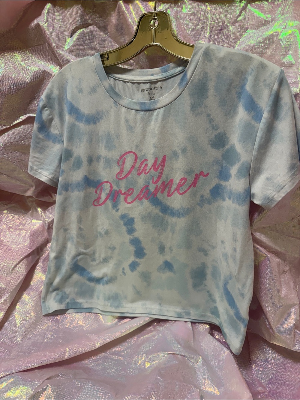 Aeropostale Light Blue Tie-Dye Tee with Pink "Day Dreamer" Graphic